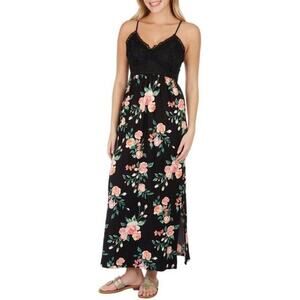 Derek Heart V-Neck Sleeveless Floral Lace Maxi Dress Women Size Small NWOT